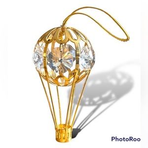 Crystal HOT AIR BALLOON Vintage 24K Gold Plated Christmas Ornament